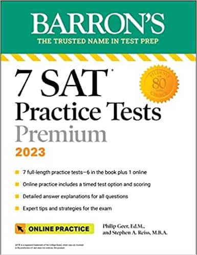 essential reading for 3 month sat study plan 7 SAT Practice Tests 2023 + Online Practice (Barron's Test Prep) book cover